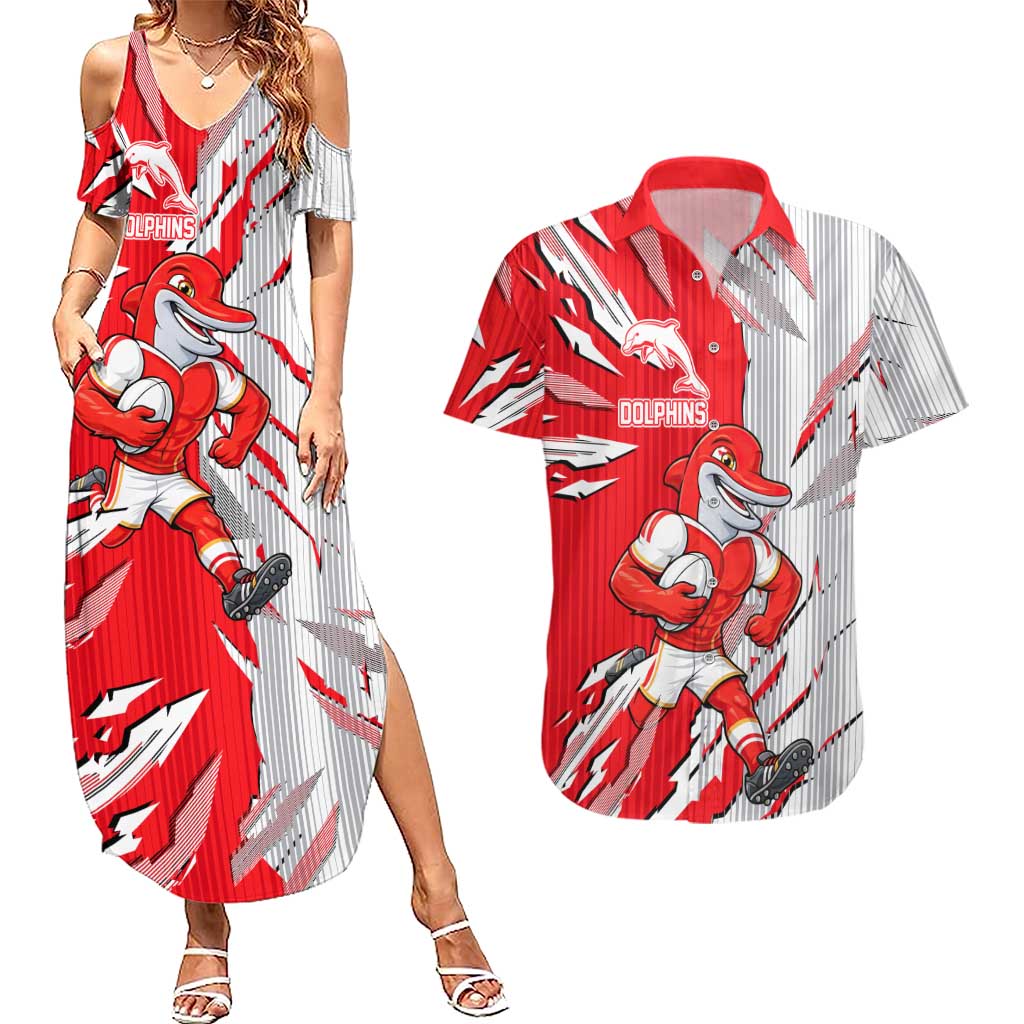 Personalized Dolphins Couples Matching Summer Maxi Dress and Hawaiian Shirt Dynamic Lightning Mascot Rugby Australia