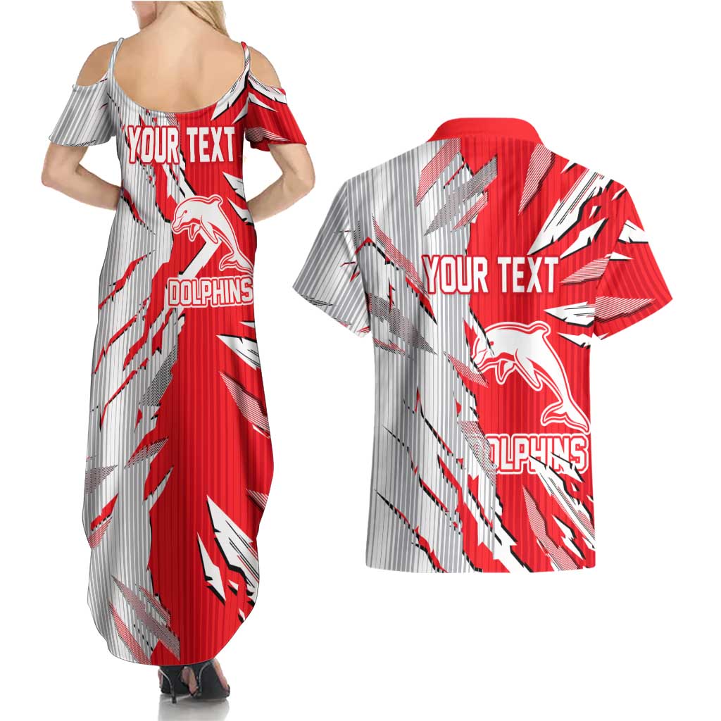 Personalized Dolphins Couples Matching Summer Maxi Dress and Hawaiian Shirt Dynamic Lightning Mascot Rugby Australia