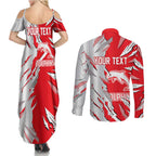 Personalized Dolphins Couples Matching Summer Maxi Dress and Long Sleeve Button Shirt Dynamic Lightning Mascot Rugby Australia