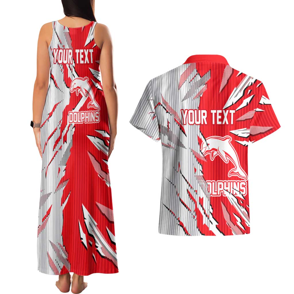 Personalized Dolphins Couples Matching Tank Maxi Dress and Hawaiian Shirt Dynamic Lightning Mascot Rugby Australia