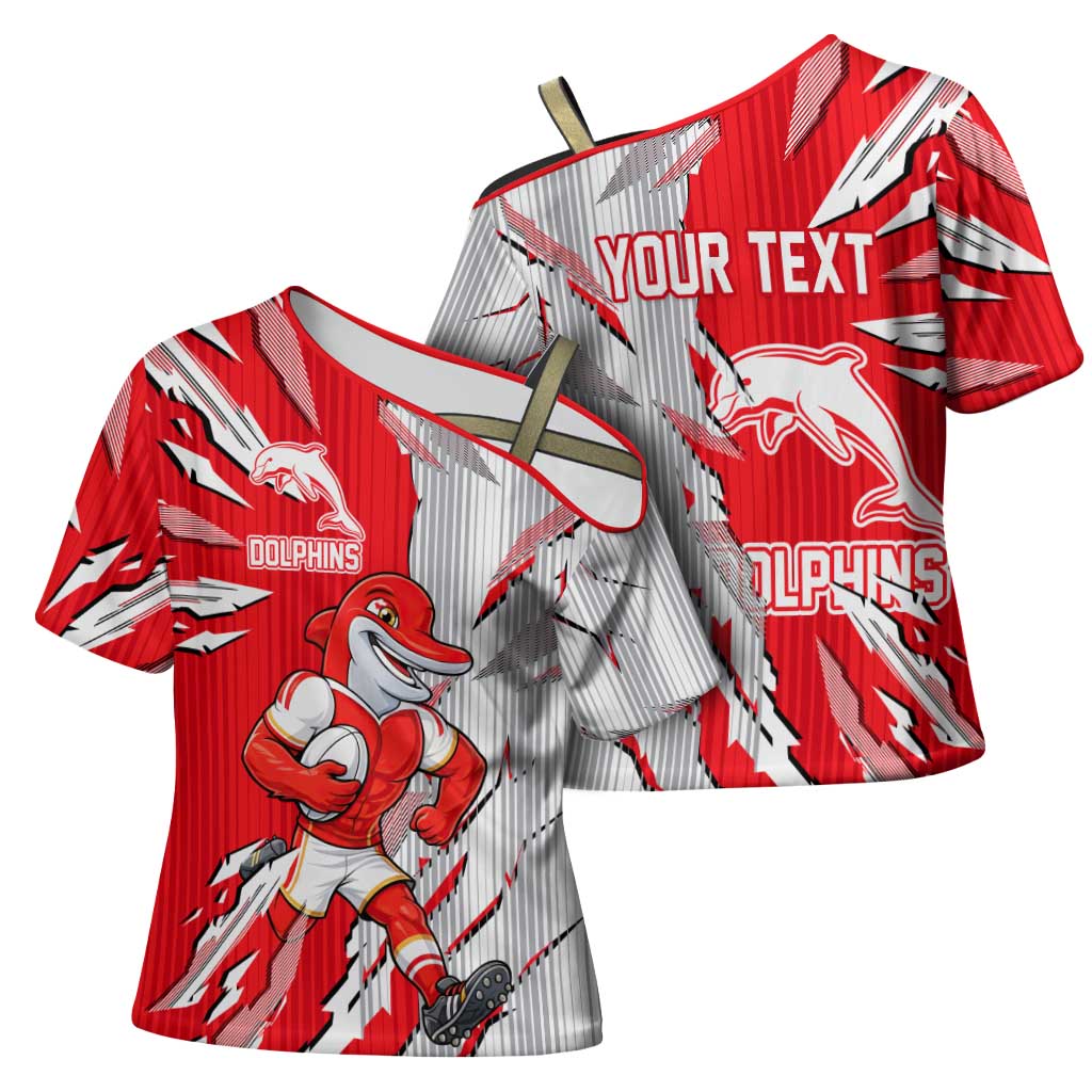Personalized Dolphins Cross Shoulder Shirt Dynamic Lightning Mascot Rugby Australia