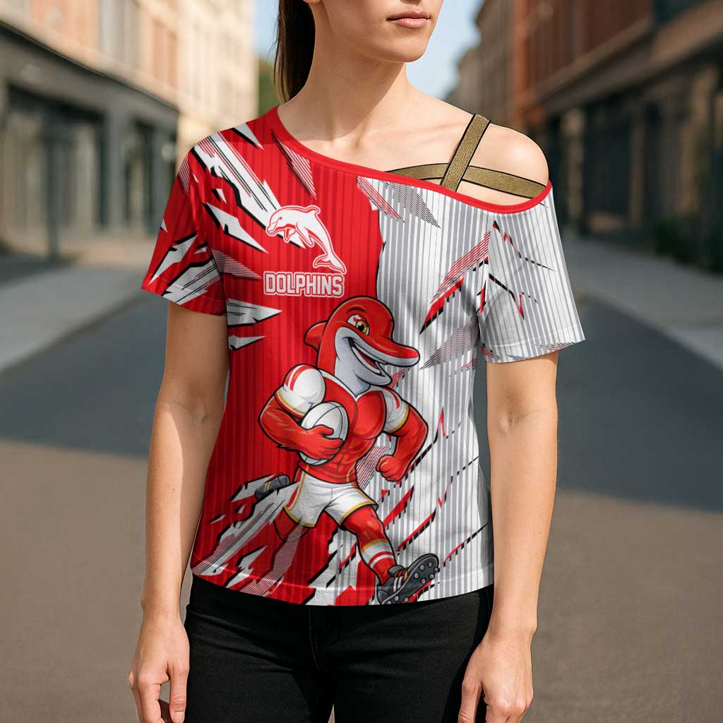 Personalized Dolphins Cross Shoulder Shirt Dynamic Lightning Mascot Rugby Australia