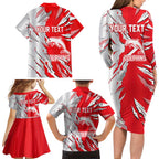 Personalized Dolphins Family Matching Long Sleeve Bodycon Dress and Hawaiian Shirt Dynamic Lightning Mascot Rugby Australia