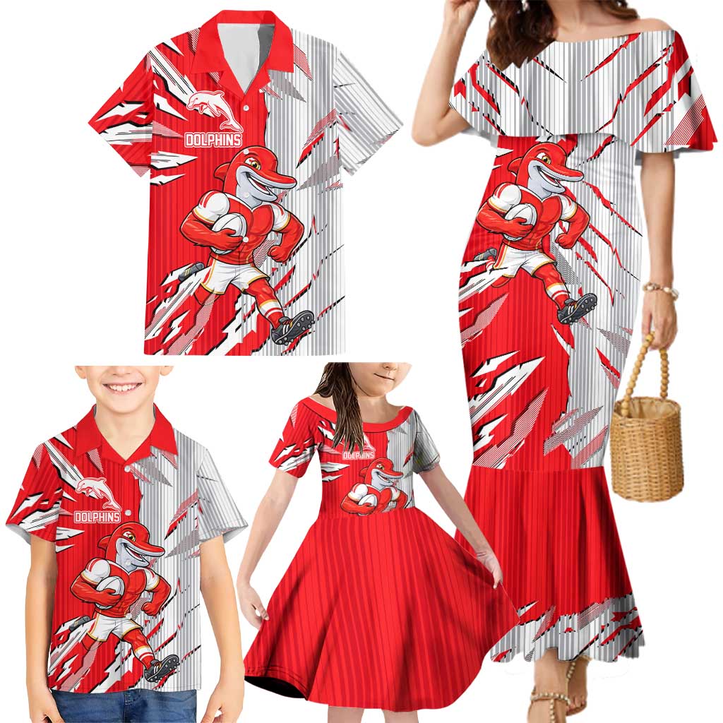 Personalized Dolphins Family Matching Mermaid Dress and Hawaiian Shirt Dynamic Lightning Mascot Rugby Australia