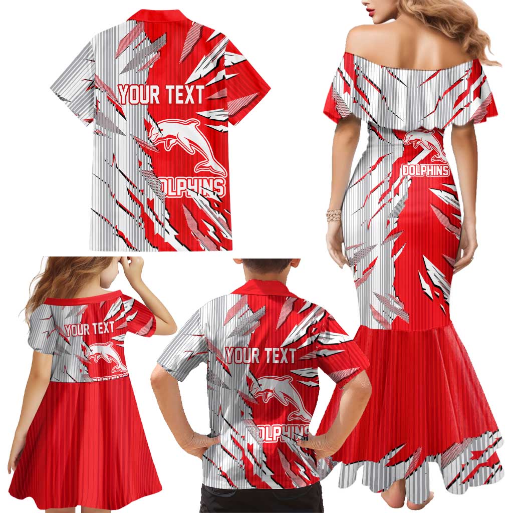 Personalized Dolphins Family Matching Mermaid Dress and Hawaiian Shirt Dynamic Lightning Mascot Rugby Australia