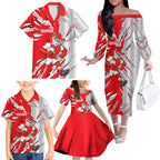 Personalized Dolphins Family Matching Off The Shoulder Long Sleeve Dress and Hawaiian Shirt Dynamic Lightning Mascot Rugby Australia