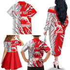 Personalized Dolphins Family Matching Off The Shoulder Long Sleeve Dress and Hawaiian Shirt Dynamic Lightning Mascot Rugby Australia