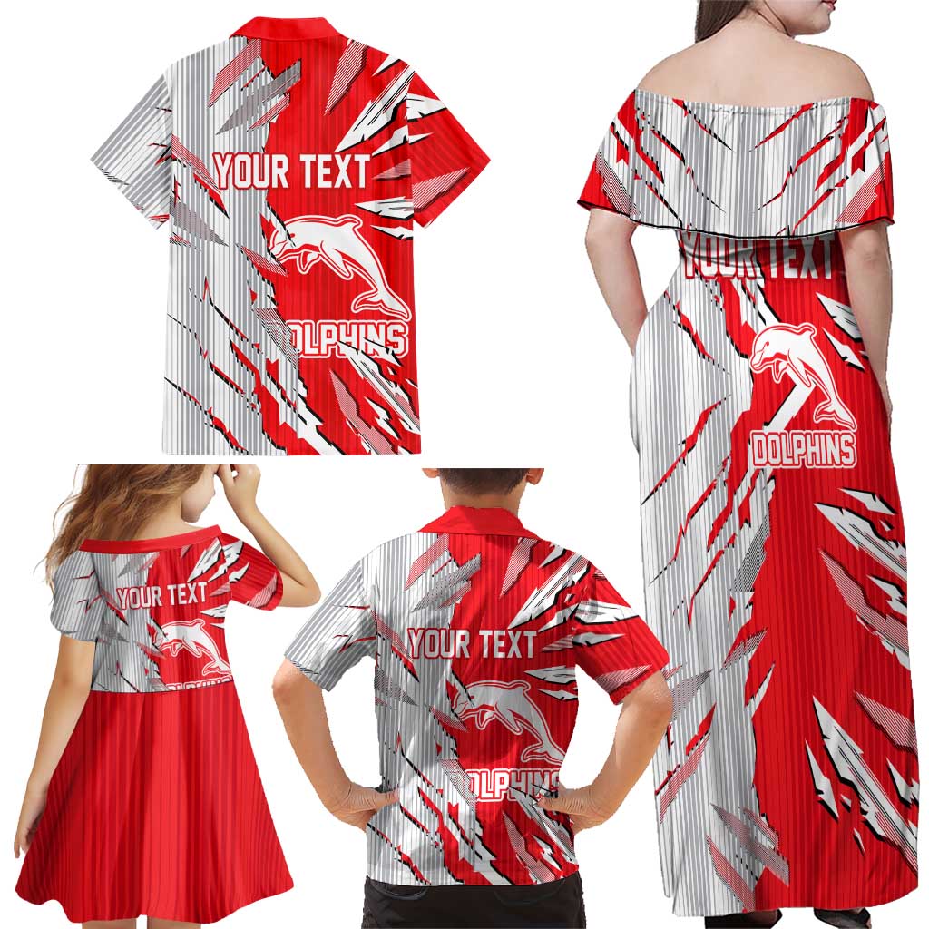 Personalized Dolphins Family Matching Off Shoulder Maxi Dress and Hawaiian Shirt Dynamic Lightning Mascot Rugby Australia