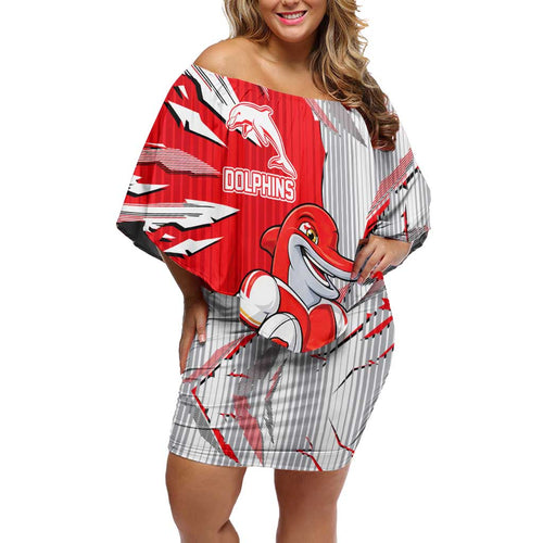 Personalized Dolphins Family Matching Off Shoulder Short Dress and Hawaiian Shirt Dynamic Lightning Mascot Rugby Australia