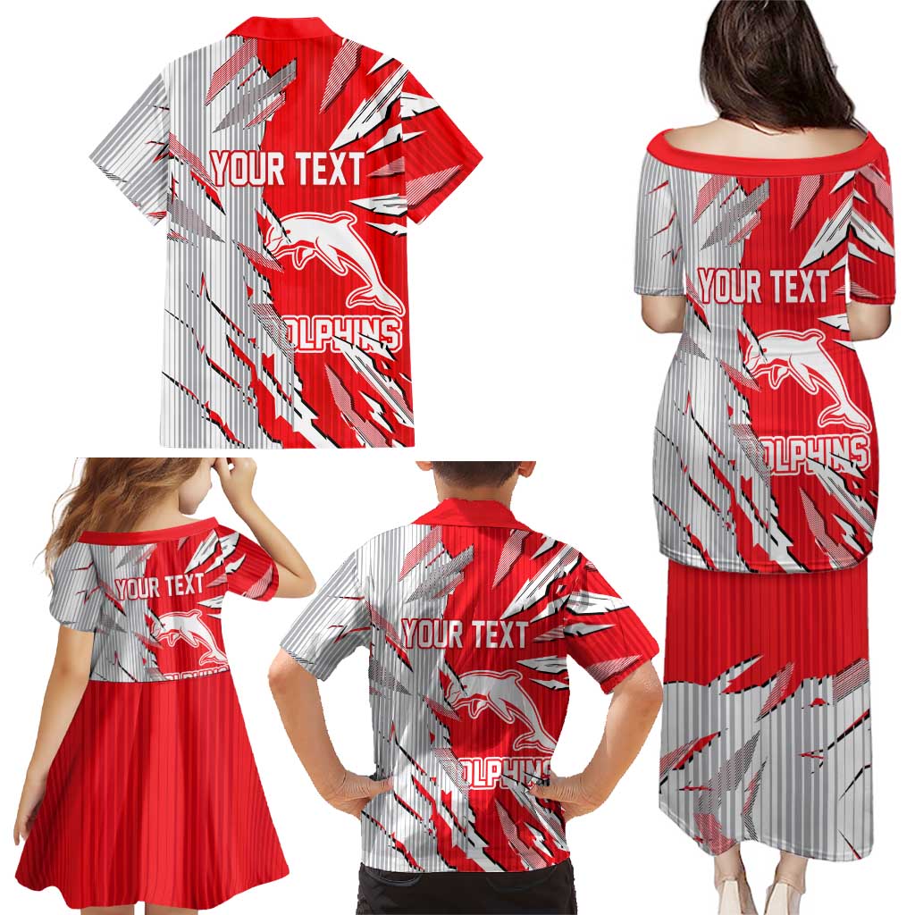 Personalized Dolphins Family Matching Puletasi and Hawaiian Shirt Dynamic Lightning Mascot Rugby Australia