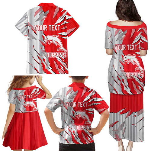 Personalized Dolphins Family Matching Puletasi and Hawaiian Shirt Dynamic Lightning Mascot Rugby Australia