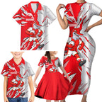 Personalized Dolphins Family Matching Short Sleeve Bodycon Dress and Hawaiian Shirt Dynamic Lightning Mascot Rugby Australia