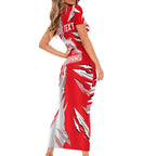 Personalized Dolphins Family Matching Short Sleeve Bodycon Dress and Hawaiian Shirt Dynamic Lightning Mascot Rugby Australia