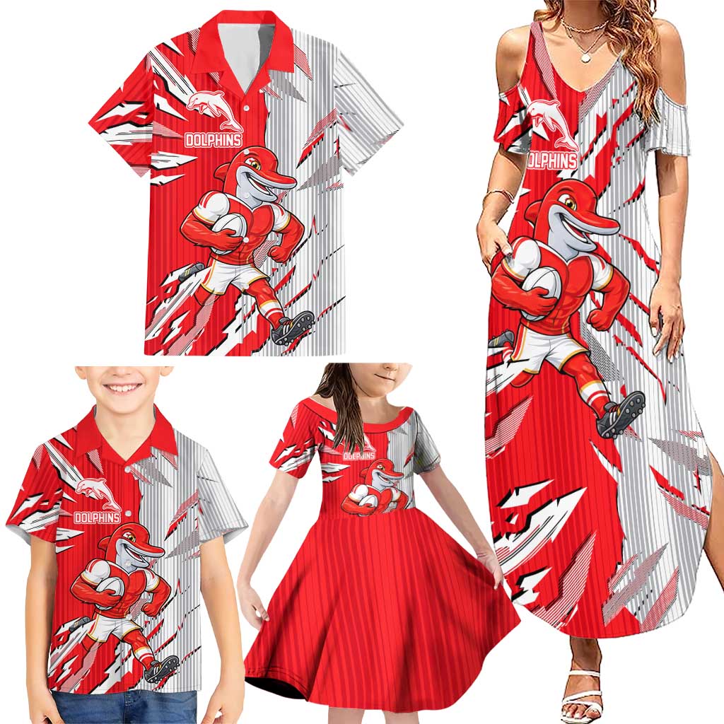 Personalized Dolphins Family Matching Summer Maxi Dress and Hawaiian Shirt Dynamic Lightning Mascot Rugby Australia