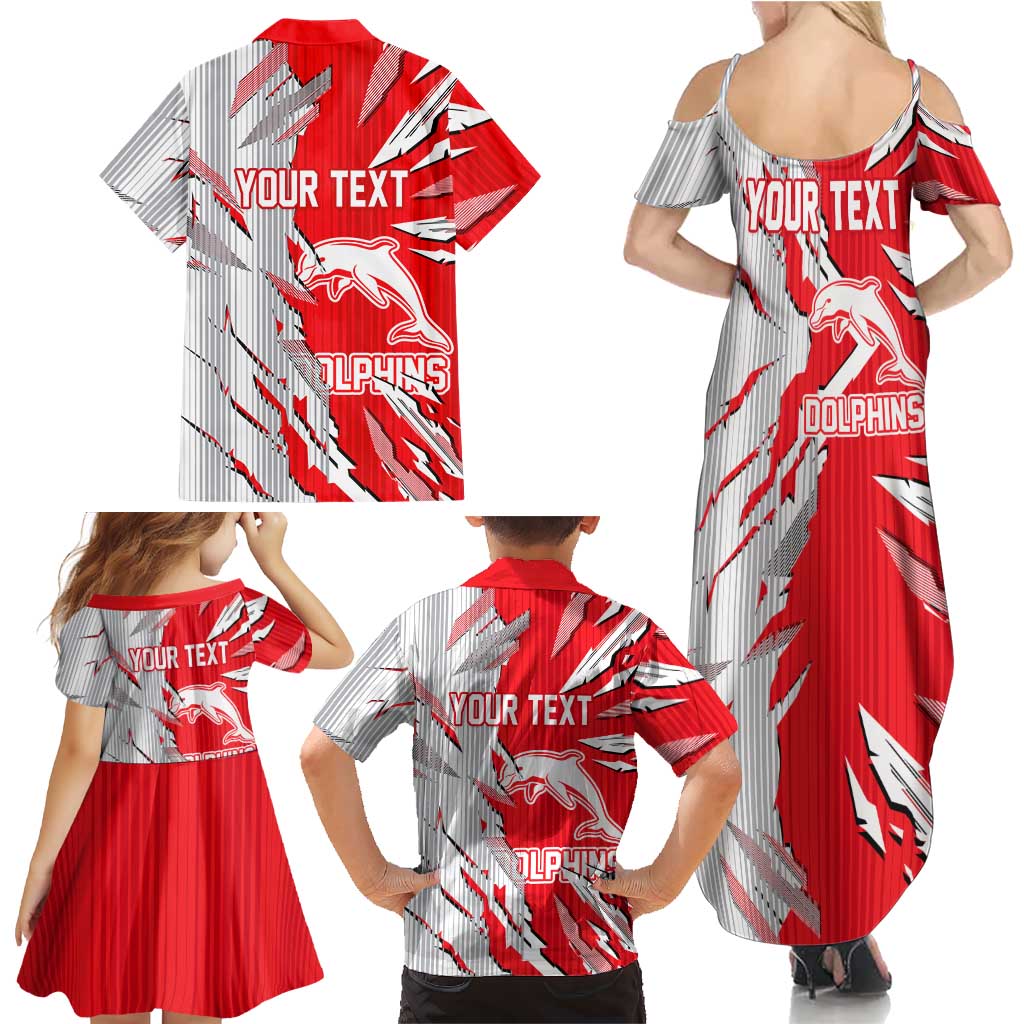 Personalized Dolphins Family Matching Summer Maxi Dress and Hawaiian Shirt Dynamic Lightning Mascot Rugby Australia