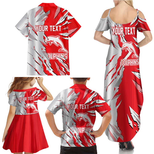 Personalized Dolphins Family Matching Summer Maxi Dress and Hawaiian Shirt Dynamic Lightning Mascot Rugby Australia