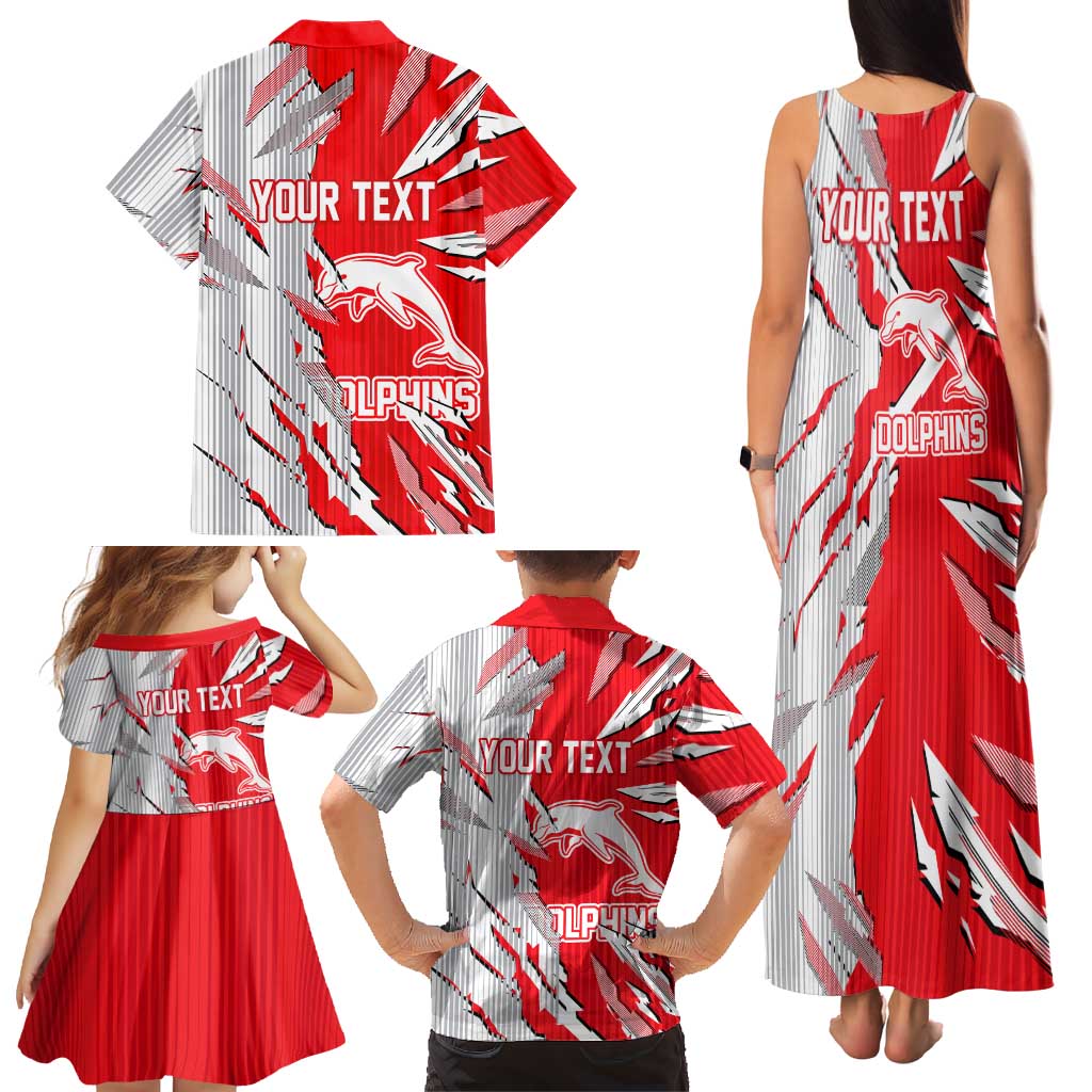Personalized Dolphins Family Matching Tank Maxi Dress and Hawaiian Shirt Dynamic Lightning Mascot Rugby Australia