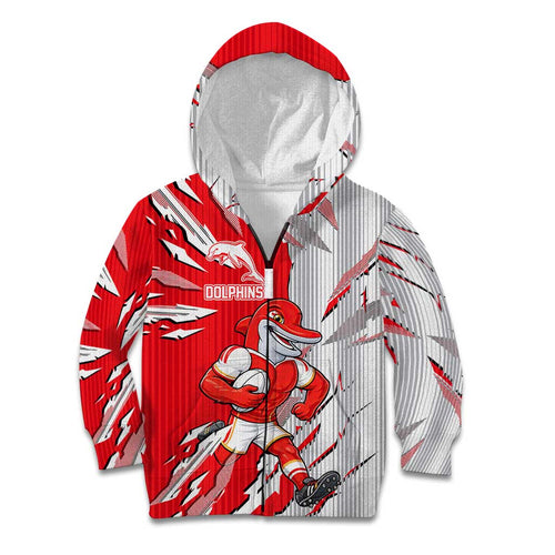 Personalized Dolphins Kid Hoodie Dynamic Lightning Mascot Rugby Australia