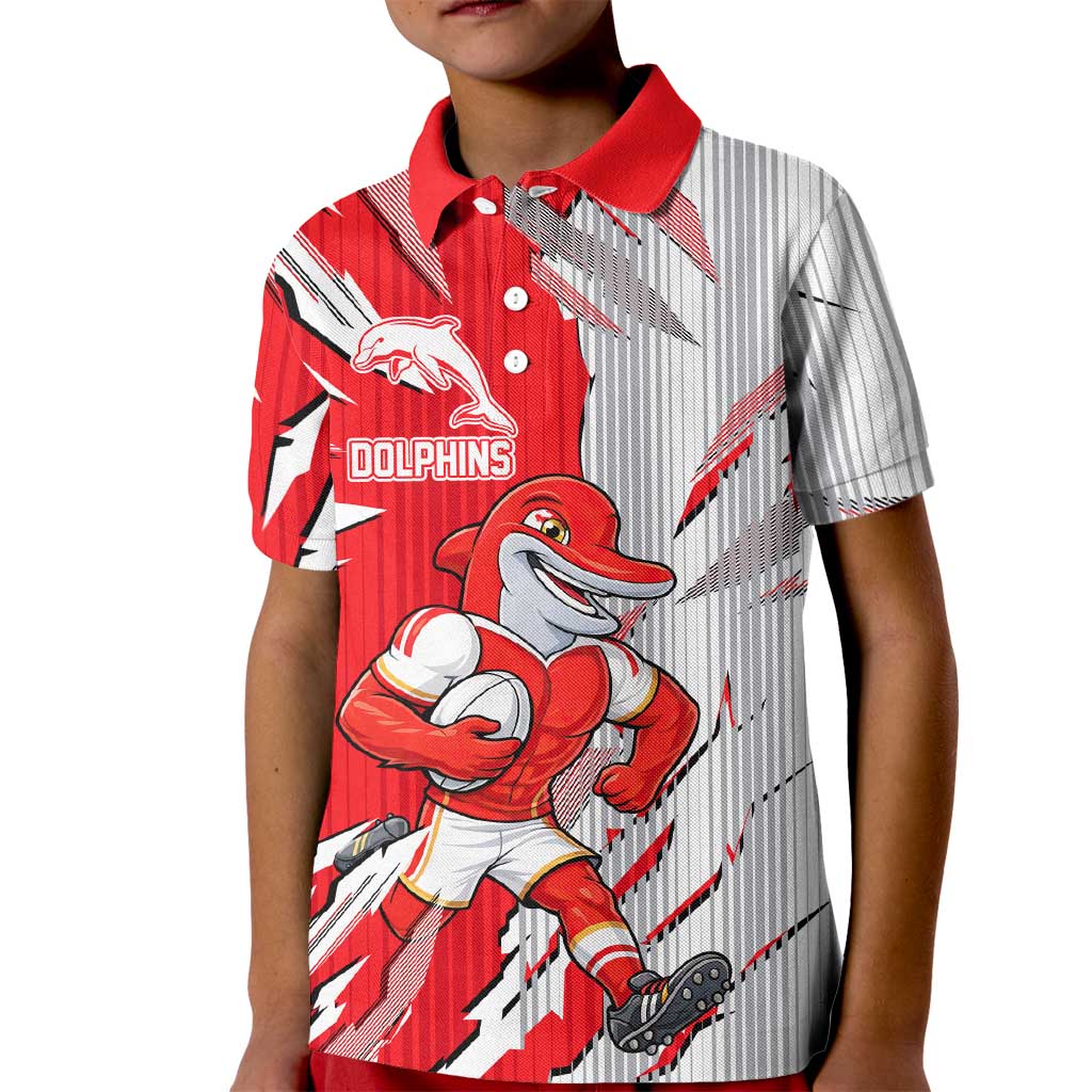 Personalized Dolphins Kid Polo Shirt Dynamic Lightning Mascot Rugby Australia