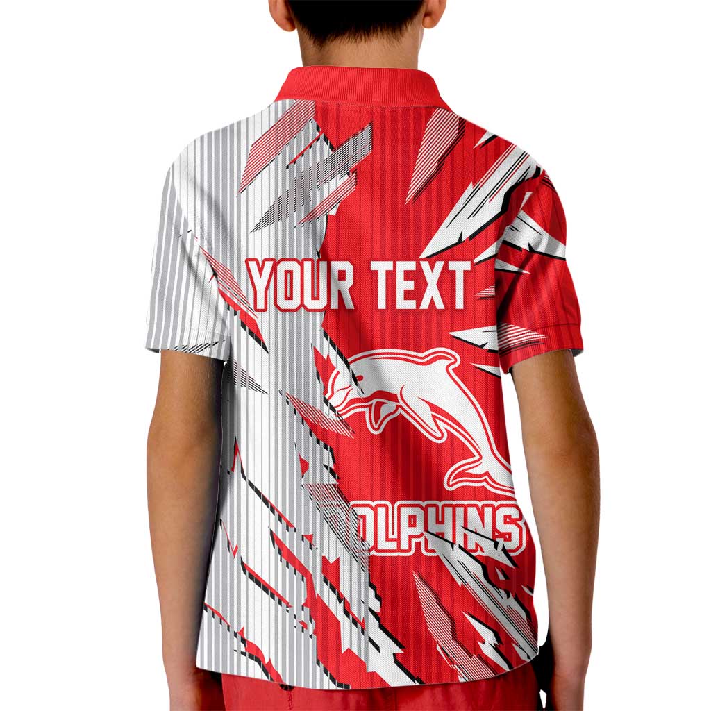 Personalized Dolphins Kid Polo Shirt Dynamic Lightning Mascot Rugby Australia