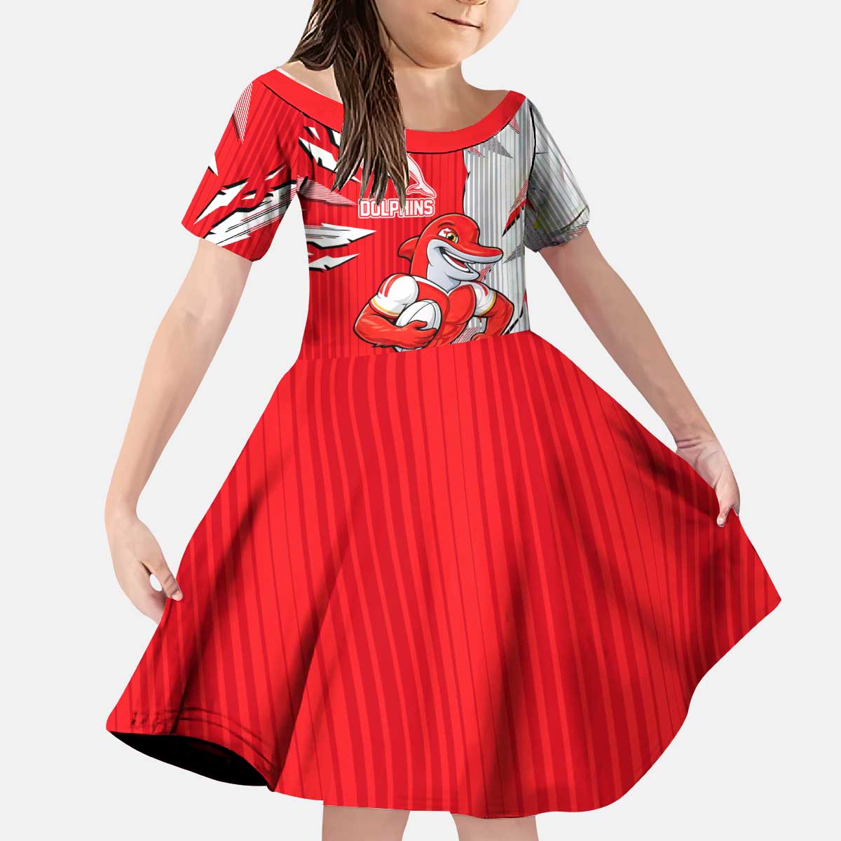 Personalized Dolphins Kid Short Sleeve Dress Dynamic Lightning Mascot Rugby Australia