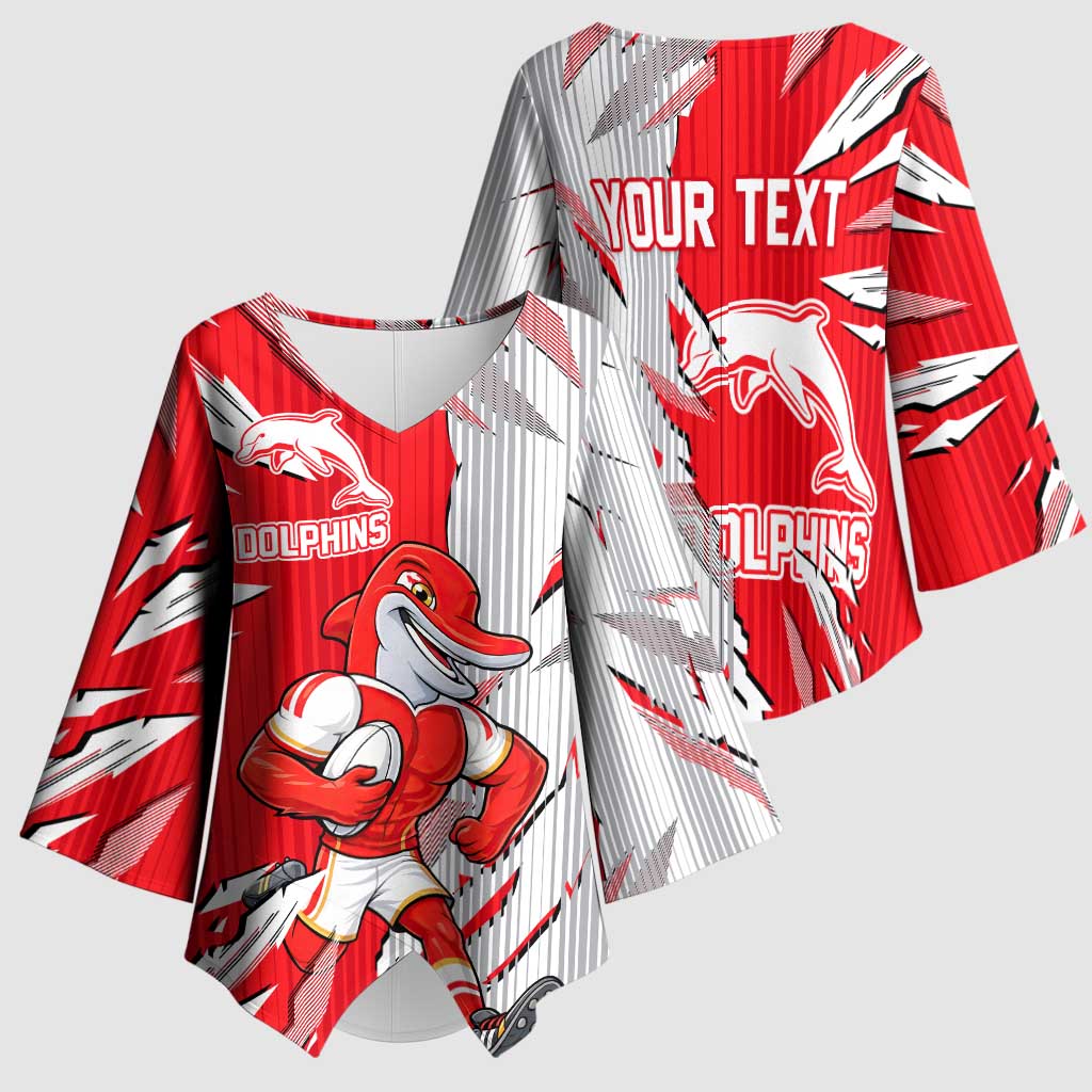 Personalized Dolphins Kimono Sleeve Blouse Dynamic Lightning Mascot Rugby Australia
