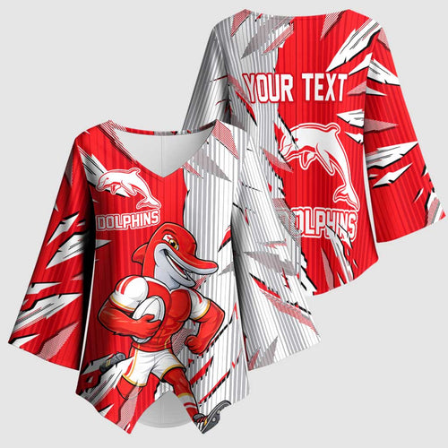 Personalized Dolphins Kimono Sleeve Blouse Dynamic Lightning Mascot Rugby Australia