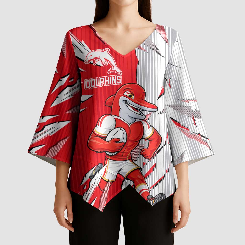 Personalized Dolphins Kimono Sleeve Blouse Dynamic Lightning Mascot Rugby Australia