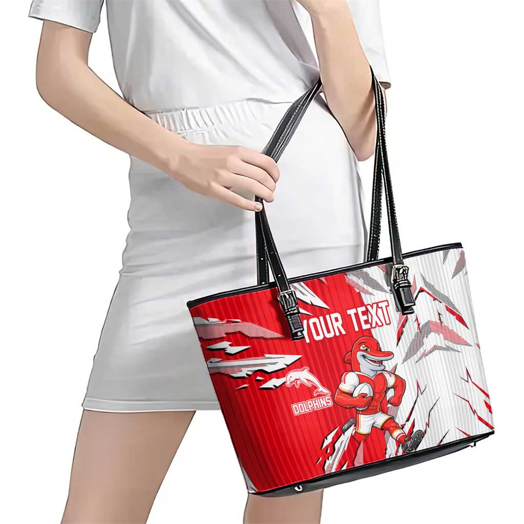 Personalized Dolphins Leather Tote Bag Dynamic Lightning Mascot Rugby Australia