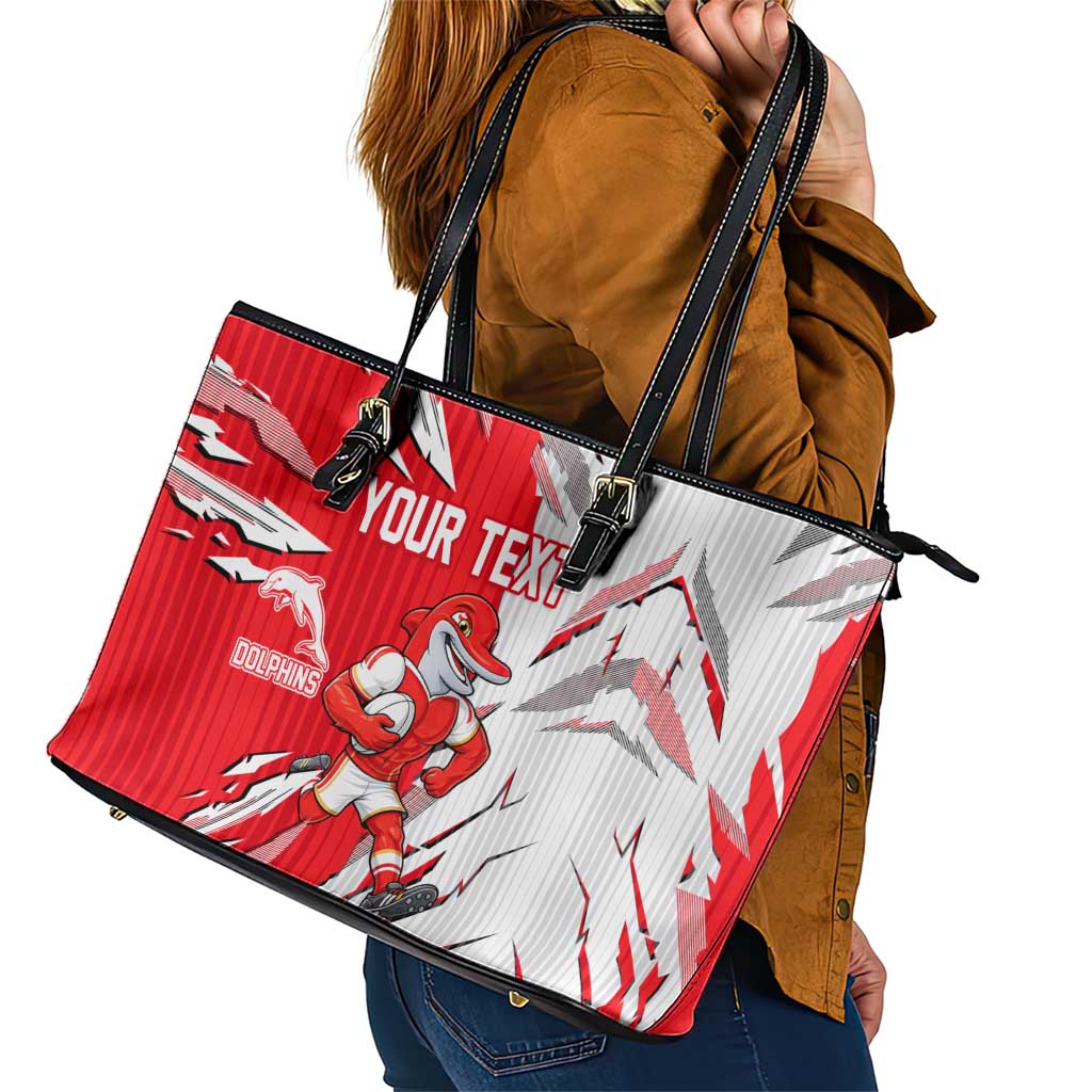 Personalized Dolphins Leather Tote Bag Dynamic Lightning Mascot Rugby Australia