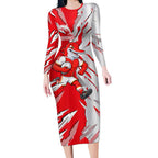 Personalized Dolphins Long Sleeve Bodycon Dress Dynamic Lightning Mascot Rugby Australia