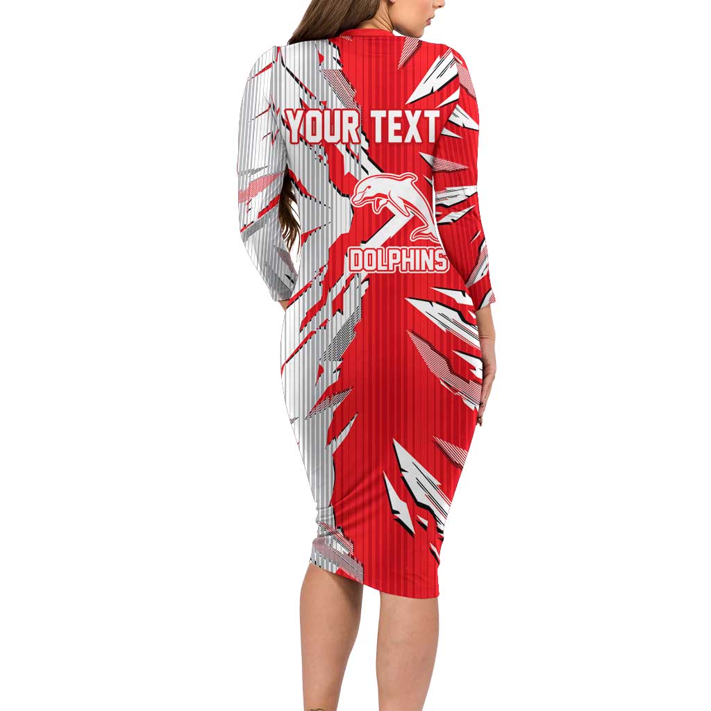 Personalized Dolphins Long Sleeve Bodycon Dress Dynamic Lightning Mascot Rugby Australia