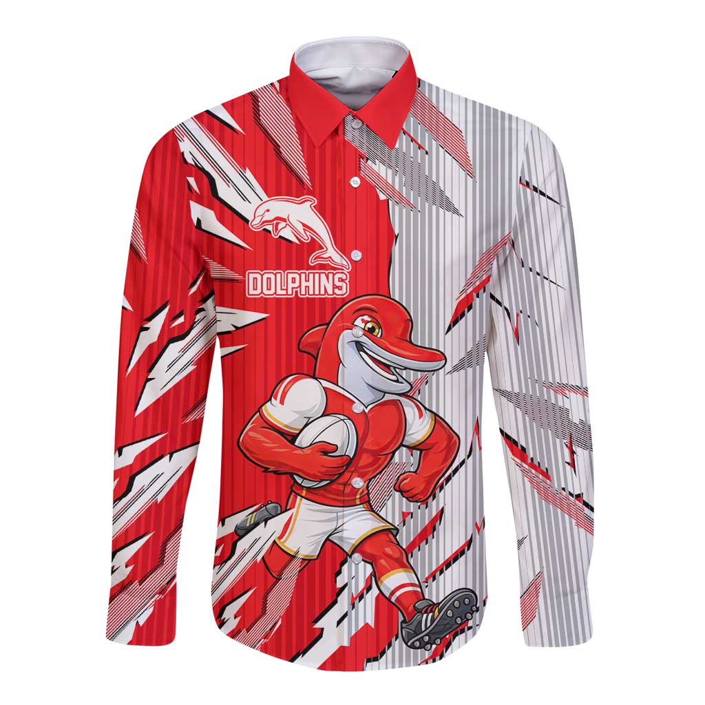Personalized Dolphins Long Sleeve Button Shirt Dynamic Lightning Mascot Rugby Australia