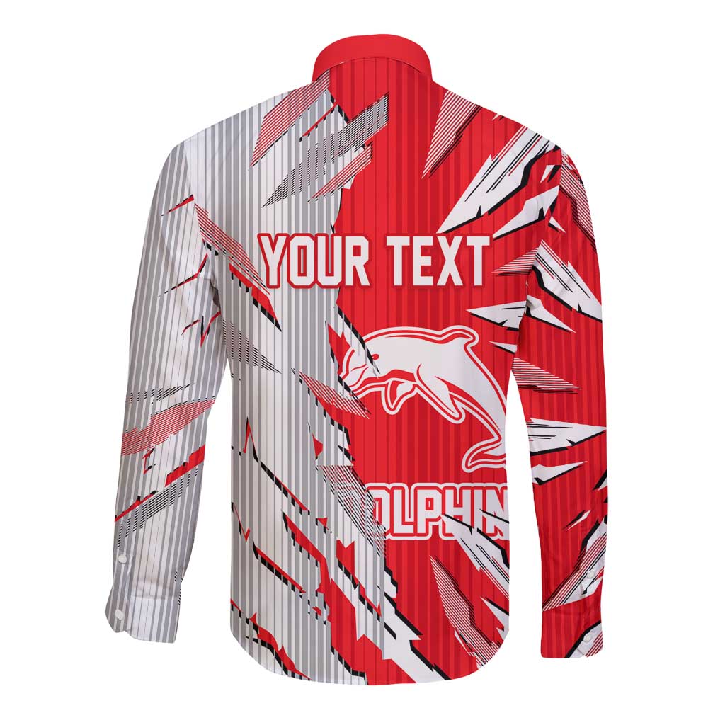 Personalized Dolphins Long Sleeve Button Shirt Dynamic Lightning Mascot Rugby Australia
