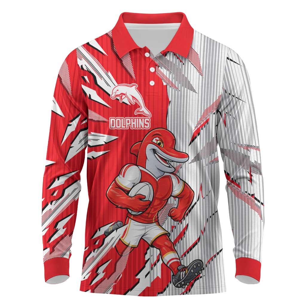 Personalized Dolphins Long Sleeve Polo Shirt Dynamic Lightning Mascot Rugby Australia