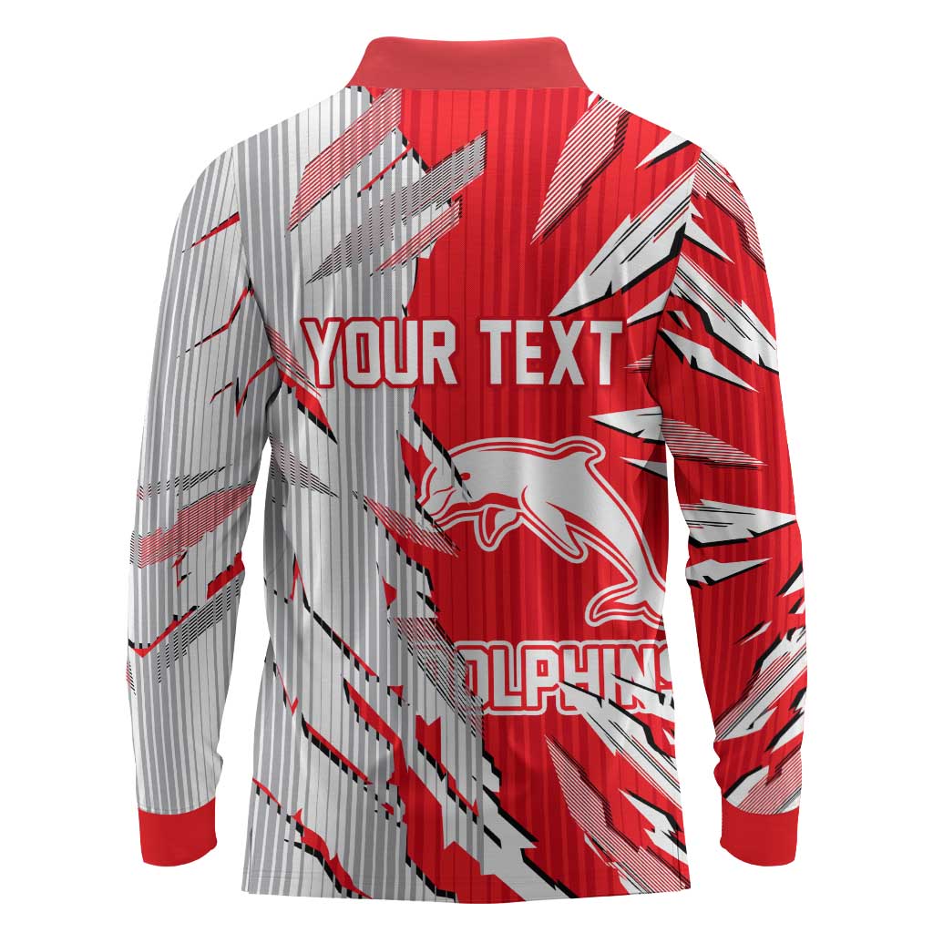 Personalized Dolphins Long Sleeve Polo Shirt Dynamic Lightning Mascot Rugby Australia