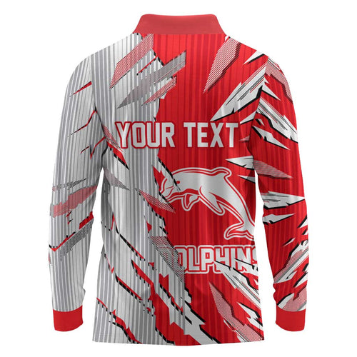 Personalized Dolphins Long Sleeve Polo Shirt Dynamic Lightning Mascot Rugby Australia