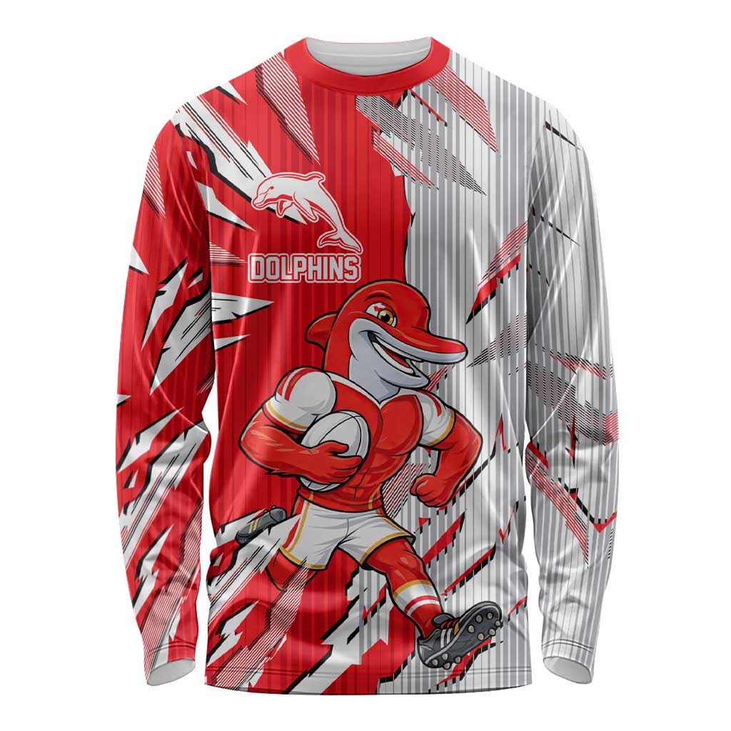 Personalized Dolphins Long Sleeve Shirt Dynamic Lightning Mascot Rugby Australia