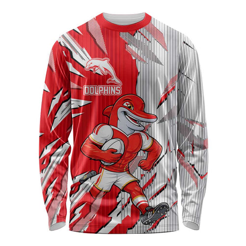 Personalized Dolphins Long Sleeve Shirt Dynamic Lightning Mascot Rugby Australia