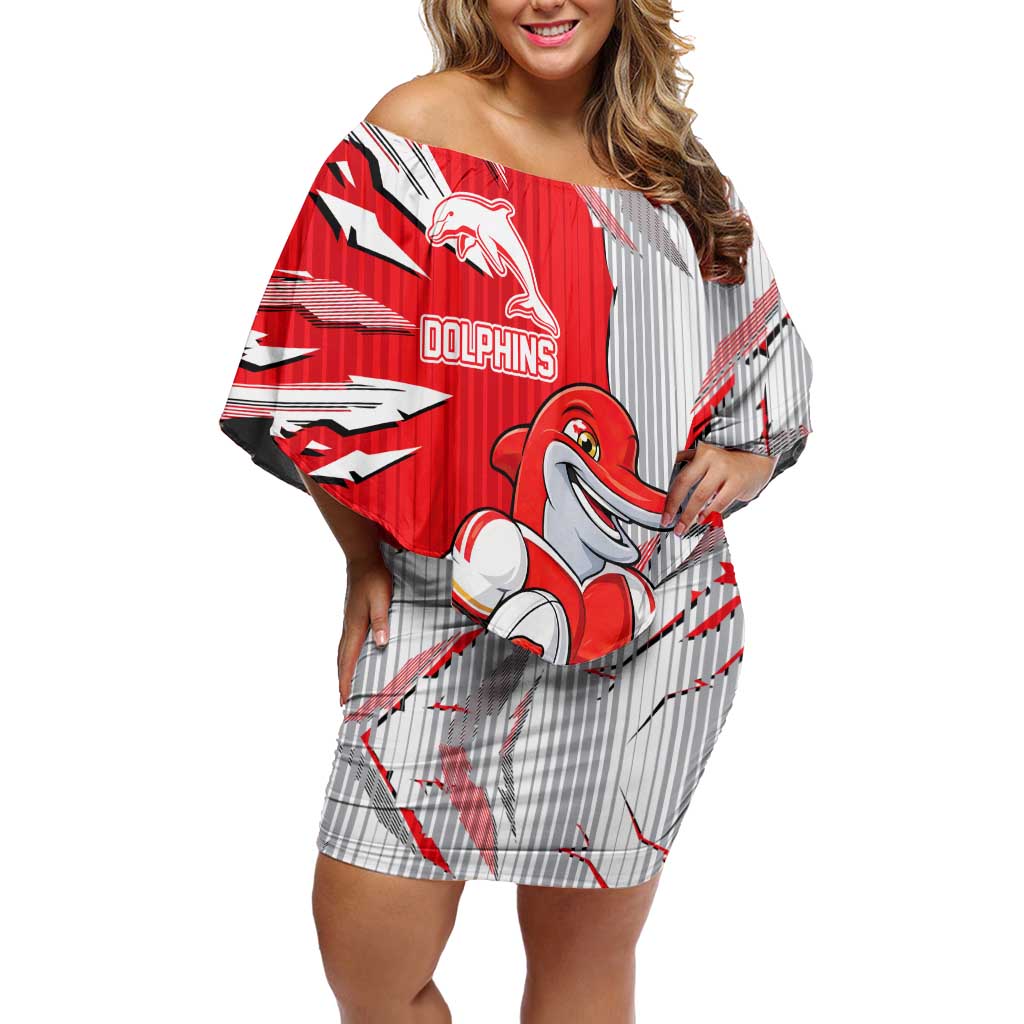 Personalized Dolphins Off Shoulder Short Dress Dynamic Lightning Mascot Rugby Australia
