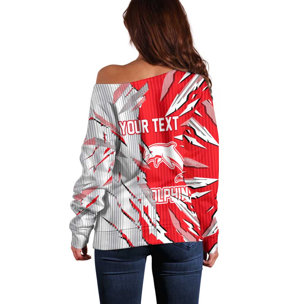 Personalized Dolphins Off Shoulder Sweater Dynamic Lightning Mascot Rugby Australia