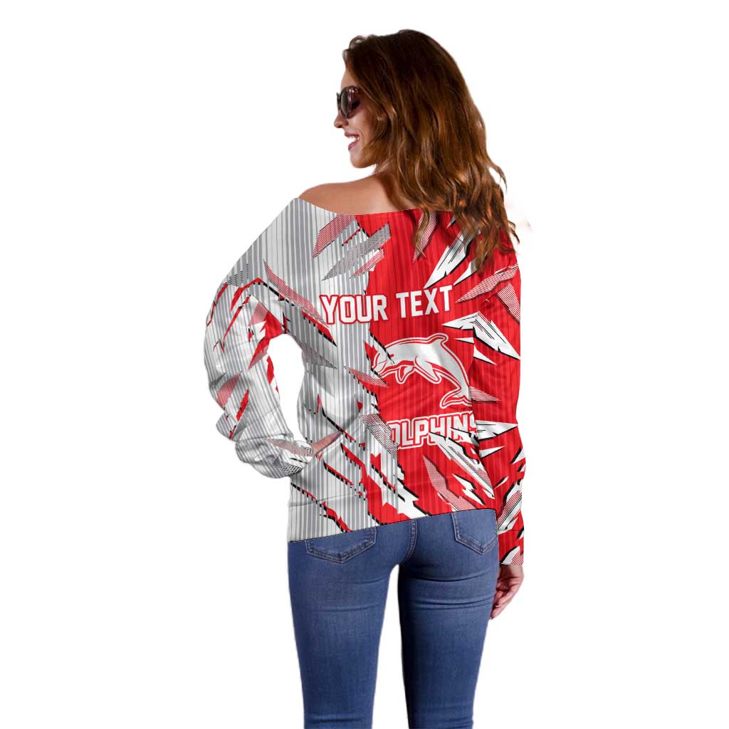 Personalized Dolphins Off Shoulder Sweater Dynamic Lightning Mascot Rugby Australia