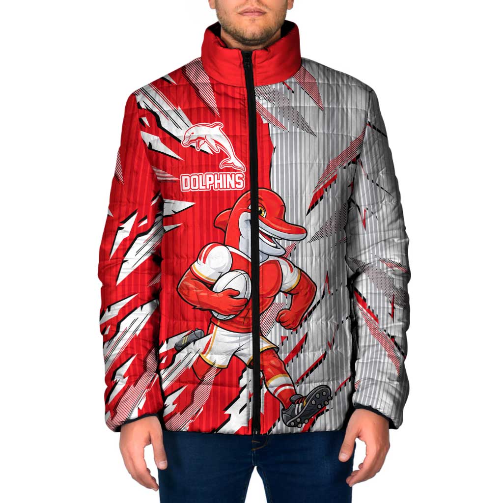 Personalized Dolphins Padded Jacket Dynamic Lightning Mascot Rugby Australia