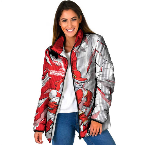 Personalized Dolphins Padded Jacket Dynamic Lightning Mascot Rugby Australia