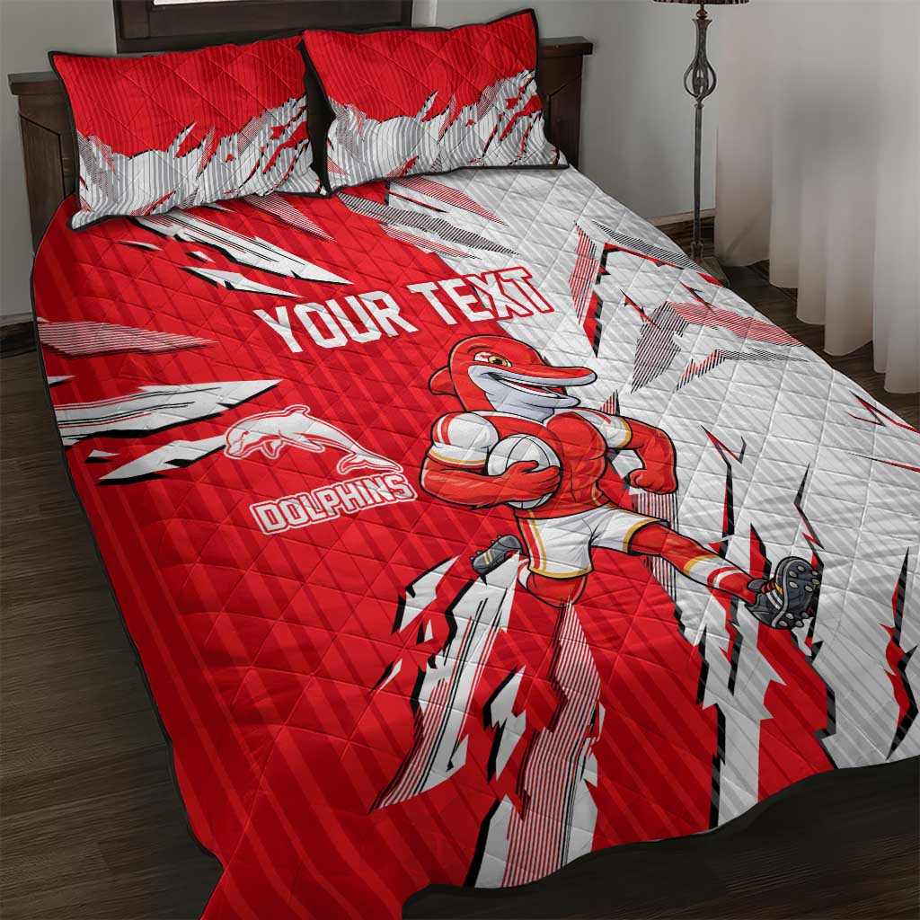 Personalized Dolphins Quilt Bed Set Dynamic Lightning Mascot Rugby Australia