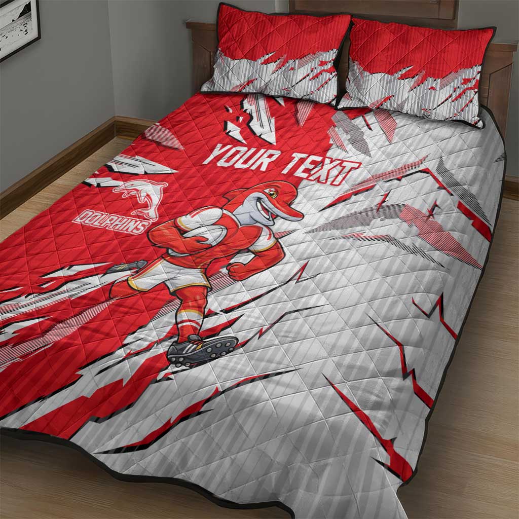 Personalized Dolphins Quilt Bed Set Dynamic Lightning Mascot Rugby Australia