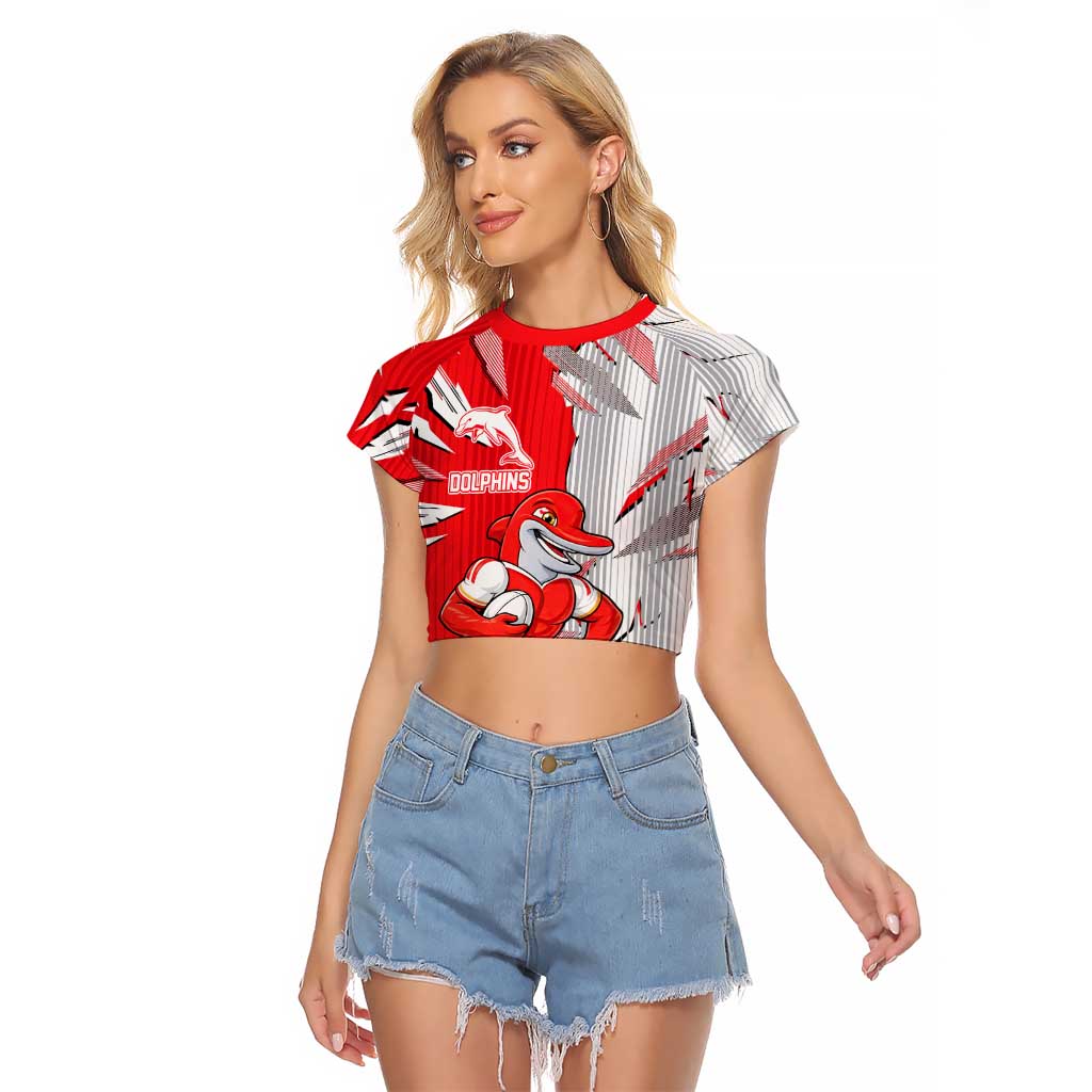Personalized Dolphins Raglan Cropped T Shirt Dynamic Lightning Mascot Rugby Australia