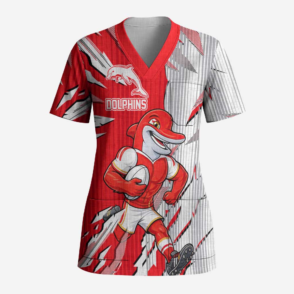 Personalized Dolphins Scrub Top Dynamic Lightning Mascot Rugby Australia