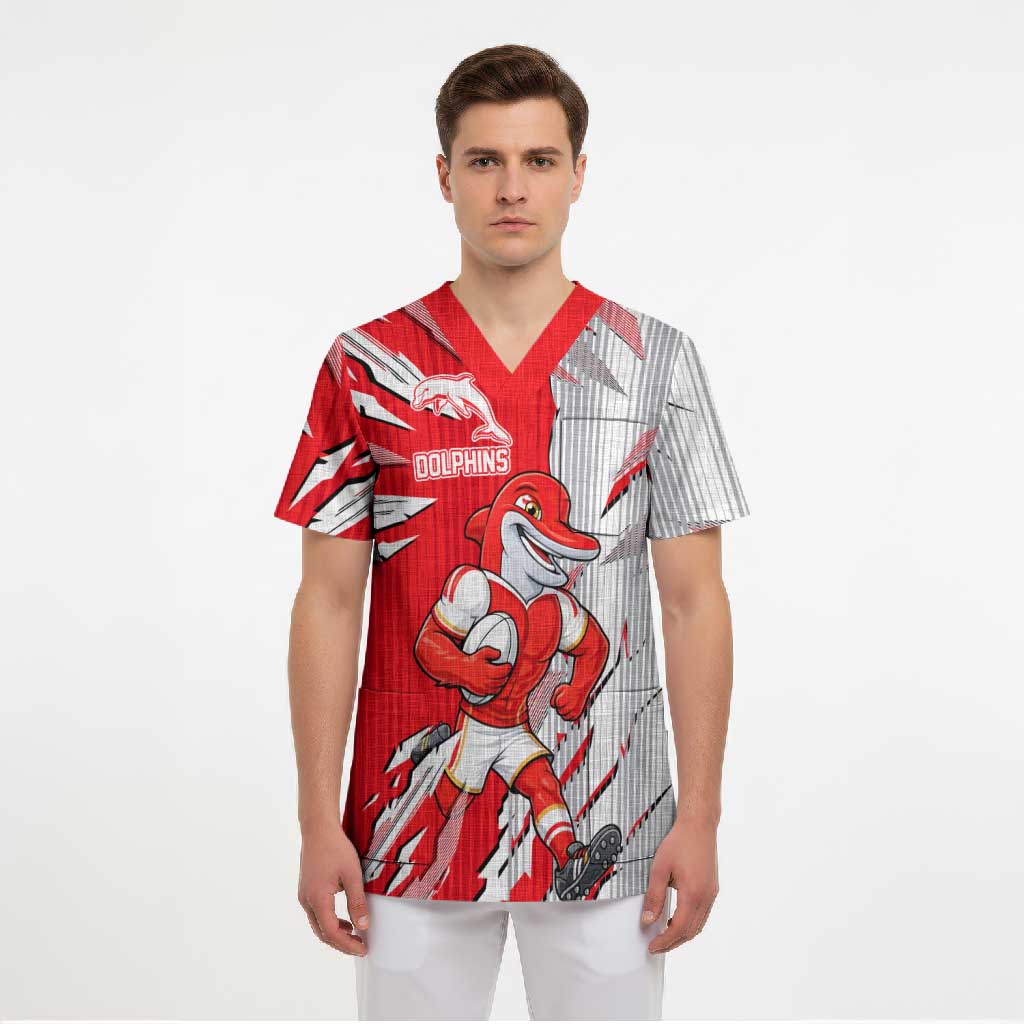 Personalized Dolphins Scrub Top Dynamic Lightning Mascot Rugby Australia