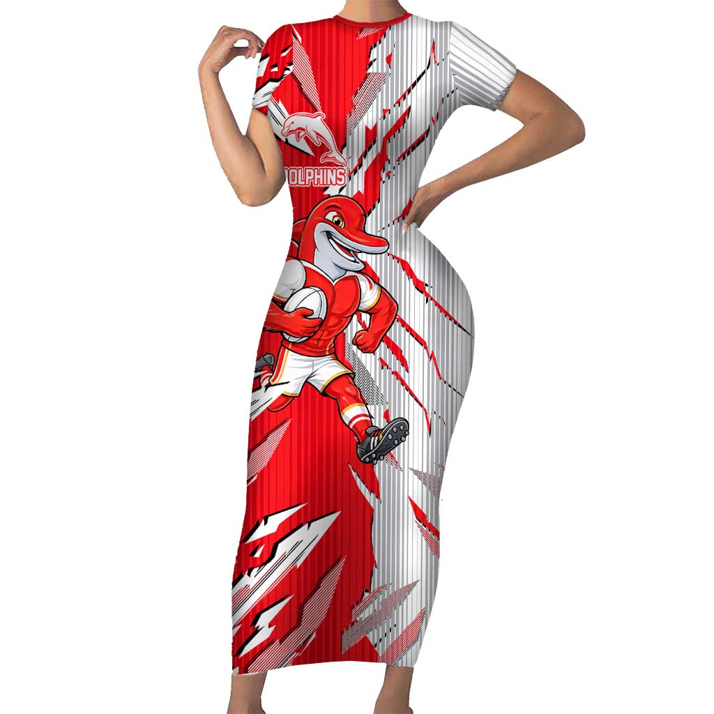 Personalized Dolphins Short Sleeve Bodycon Dress Dynamic Lightning Mascot Rugby Australia